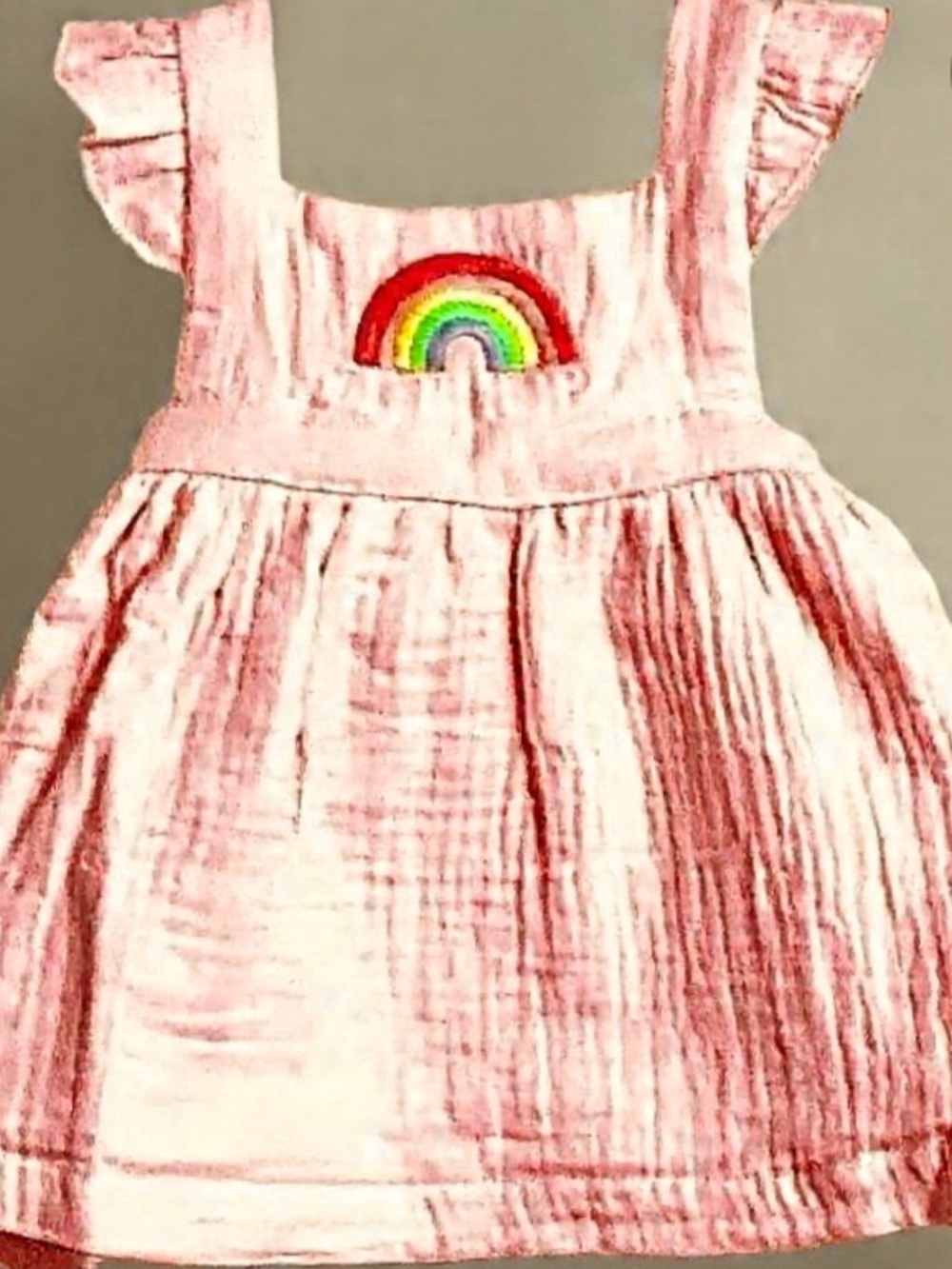 NWT ANGEL DEAR Pink Rainbow Pinafore Dress & Bloomers Set Organic Cotton 3-6 Mos